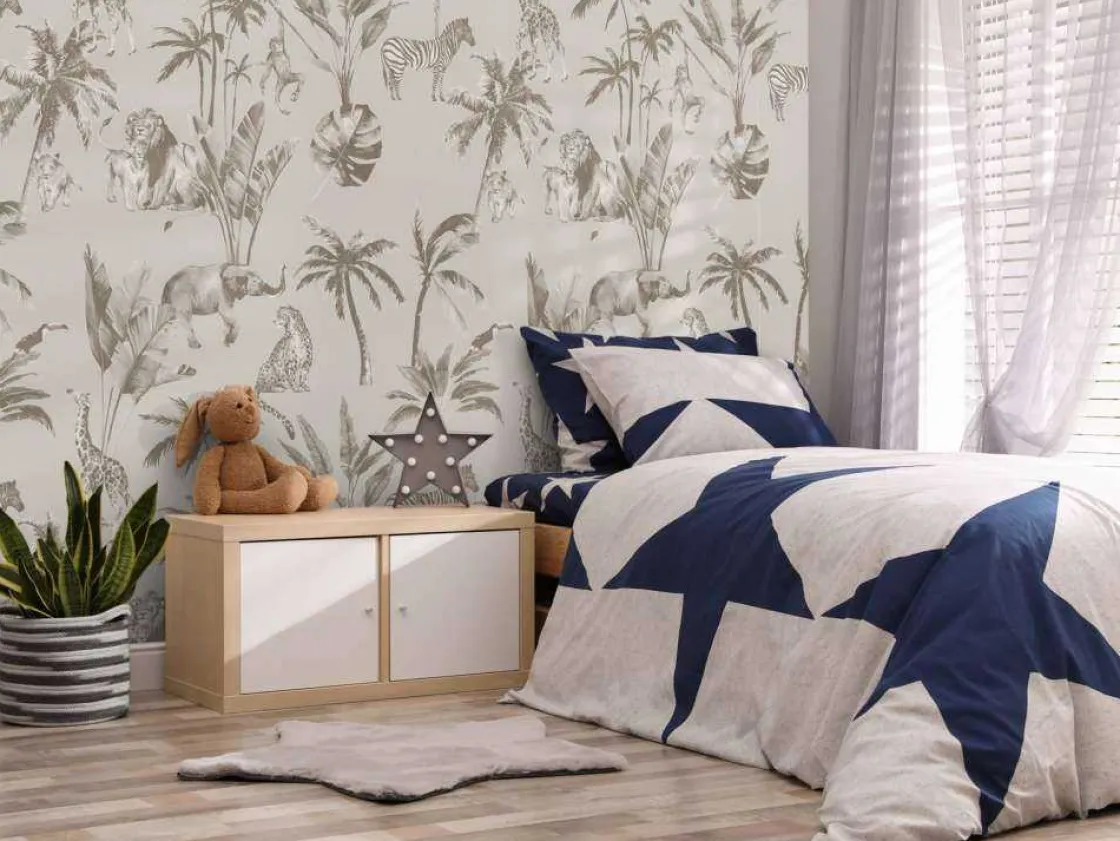 dierenjungle_patroon_taup_6.webp New Dierenjungle patroon taupe Kinderkamer