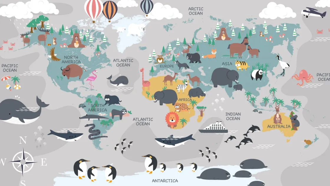 dierlijke_wereldkaart_0.webp Fashion Dierlijke wereldkaart Kinderkamer | Dieren