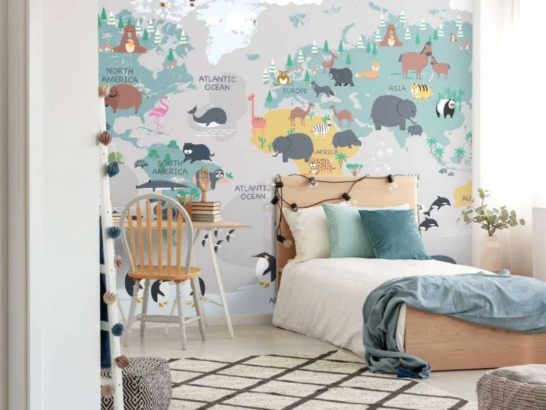 dierlijke_wereldkaart_12.webp Fashion Dierlijke wereldkaart Kinderkamer | Dieren