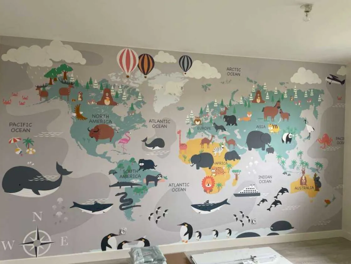 dierlijke_wereldkaart_3.webp Fashion Dierlijke wereldkaart Kinderkamer | Dieren