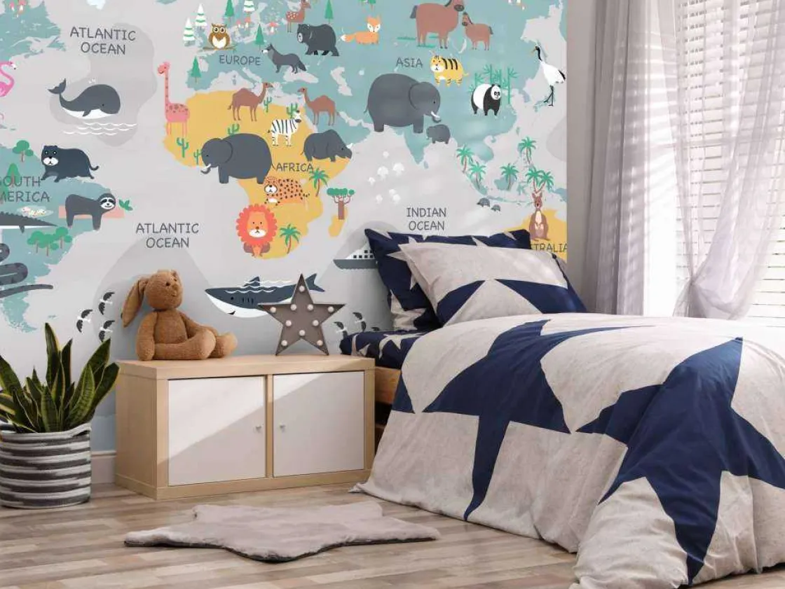dierlijke_wereldkaart_7.webp Fashion Dierlijke wereldkaart Kinderkamer | Dieren