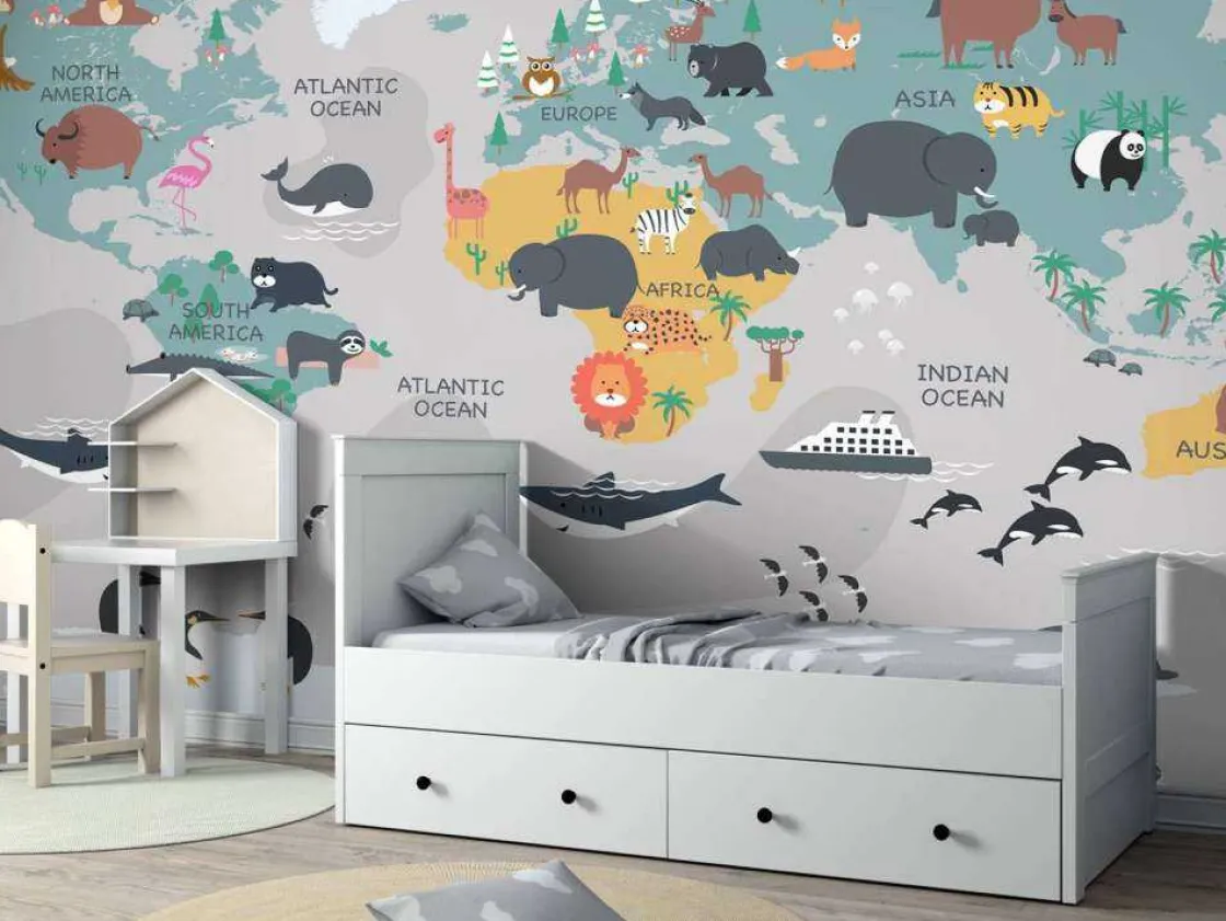 dierlijke_wereldkaart_8.webp Fashion Dierlijke wereldkaart Kinderkamer | Dieren