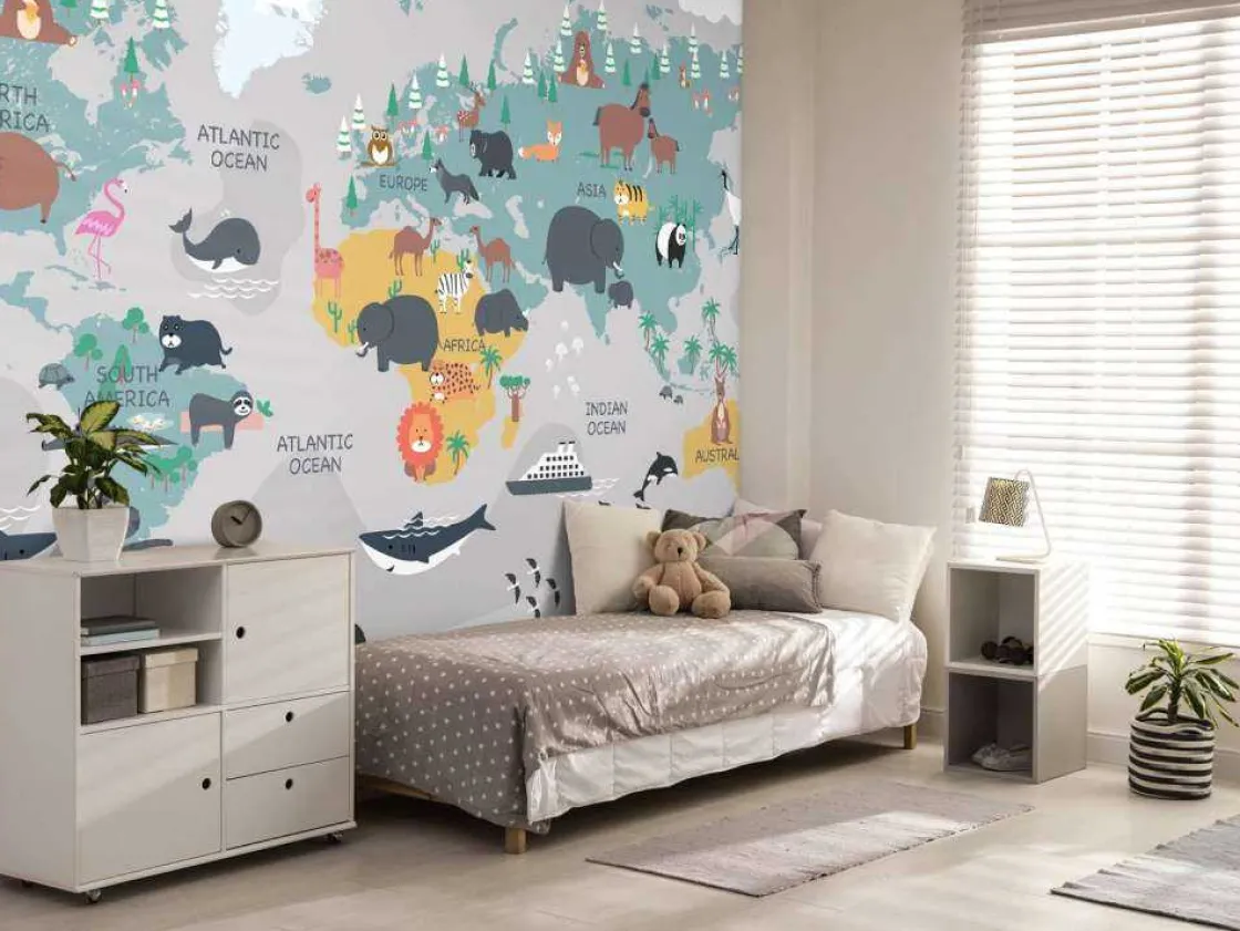 dierlijke_wereldkaart_9.webp Fashion Dierlijke wereldkaart Kinderkamer | Dieren