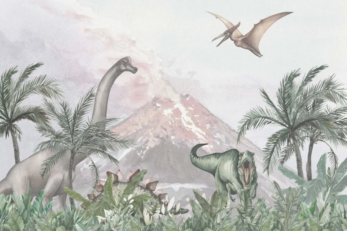 dinos_bij_een_vulkaan_0.webp Online Dino's bij een vulkaan Kinderkamer | Dieren
