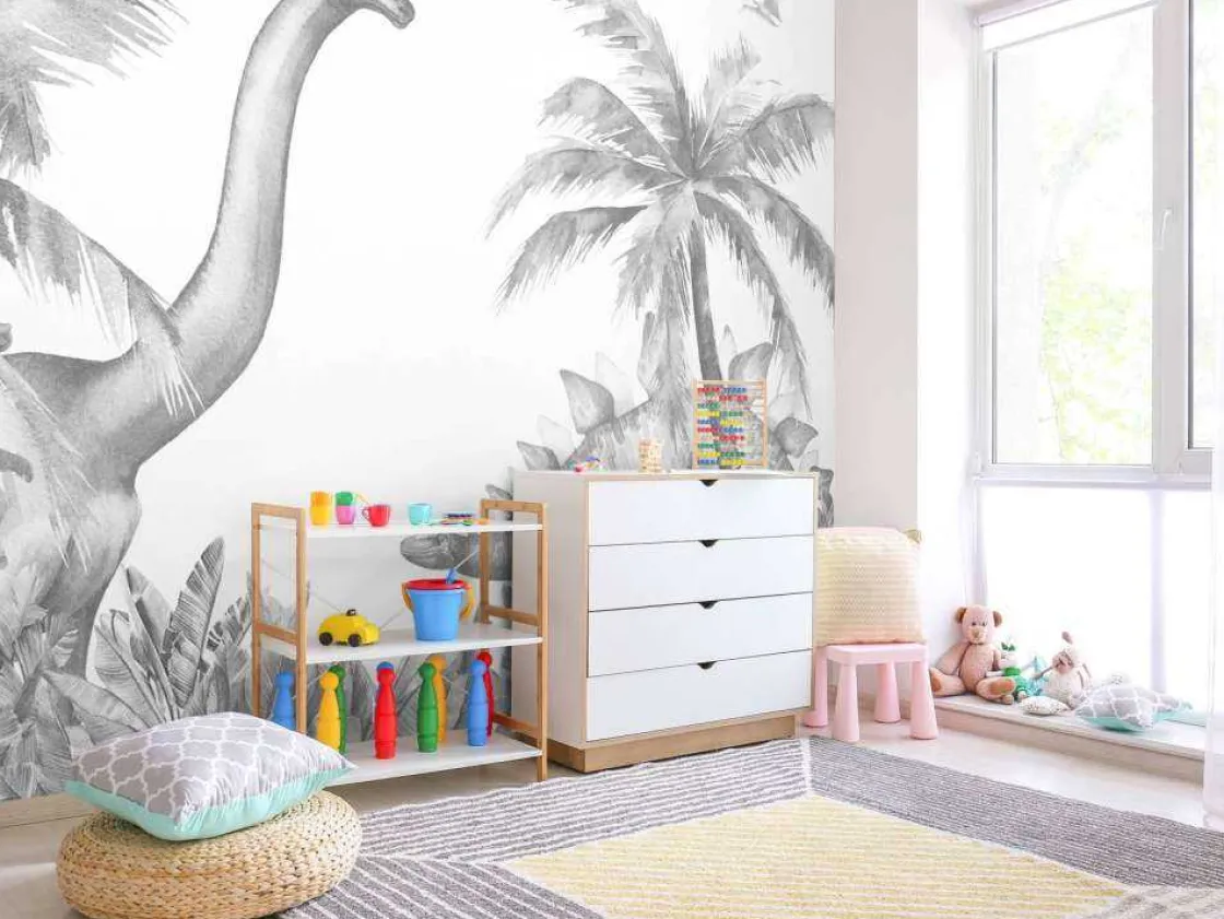 dinosaurussen_in_zwartwit_4.webp Outlet Dinosaurussen in zwart-wit Kinderkamer | Dieren
