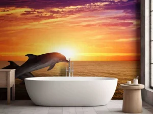 Online Dolfijnen bij zonsondergang fotobehang Tienerkamer