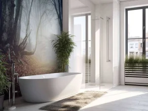 New Donker mistig bos fotobehang Bloemen