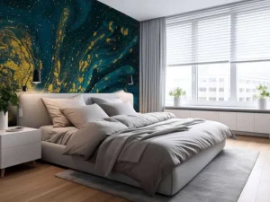 Discount Donkerblauwe verf met goud fotobehang Oppervlakten