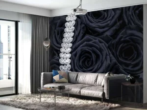 Online Donkere rozen met een diamanten ketting erop fotobehang Tienerkamer | Bloemen