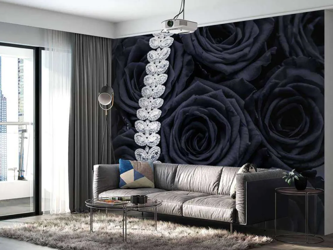 donkere_rozen_met_een_dia_10.webp Online Donkere rozen met een diamanten ketting erop fotobehang Tienerkamer | Bloemen