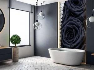 Online Donkere rozen met een diamanten ketting erop fotobehang Tienerkamer | Bloemen