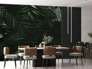 Clearance Donkergroene Tropische Bladeren fotobehang Bloemen