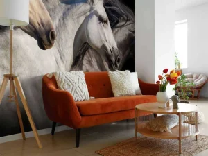 Best Drie paarden met een zwarte achtergrond fotobehang Tienerkamer | Kinderkamer