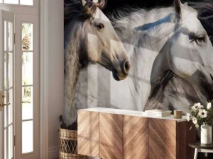 Best Drie paarden met een zwarte achtergrond fotobehang Tienerkamer | Kinderkamer