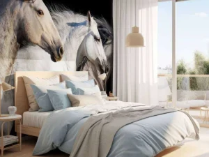 Best Drie paarden met een zwarte achtergrond fotobehang Tienerkamer | Kinderkamer