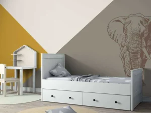 Online Driehoeken in okergeel en groen met olifant Kinderkamer | Dieren