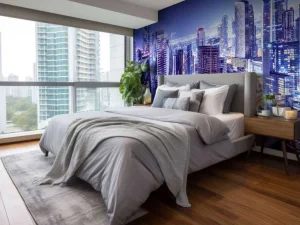 Clearance Dubai met een blauw effect fotobehang Architectuur