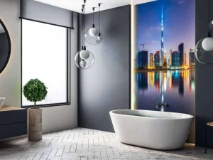 Best Dubai verlicht in de avond fotobehang Steden | Architectuur