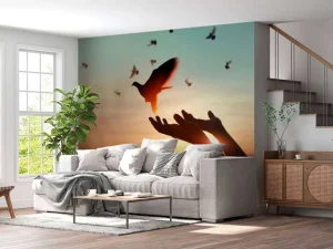 Sale Duif bij zonsondergang fotobehang Kunst & Design | Dieren