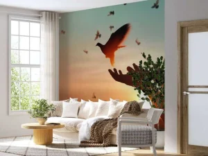 Sale Duif bij zonsondergang fotobehang Kunst & Design | Dieren