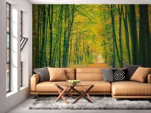 Sale Een bosweg in de herfst fotobehang Bloemen