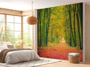 Sale Een bosweg in de herfst fotobehang Bloemen