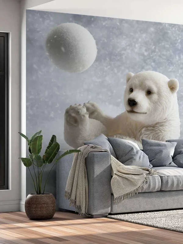 Outlet Een ijsbeer speelt met een sneeuwbal fotobehang Babykamer | Dieren