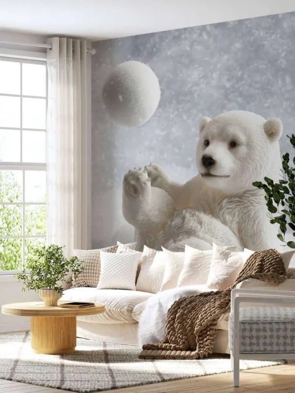 Outlet Een ijsbeer speelt met een sneeuwbal fotobehang Babykamer | Dieren