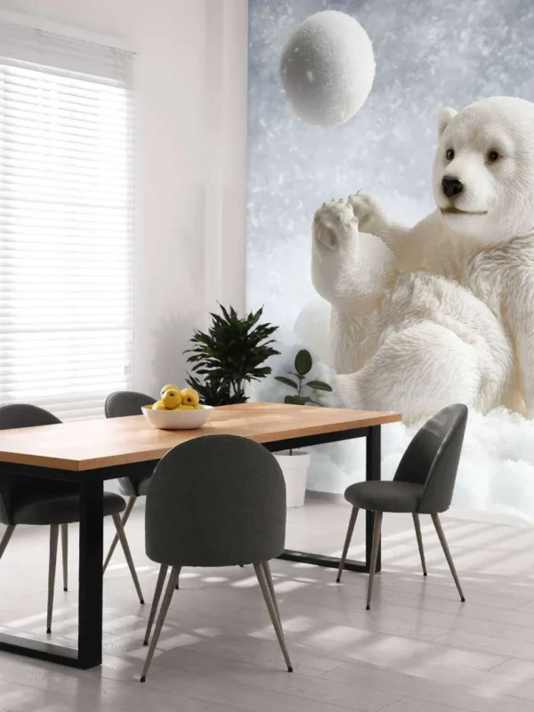 Outlet Een ijsbeer speelt met een sneeuwbal fotobehang Babykamer | Dieren