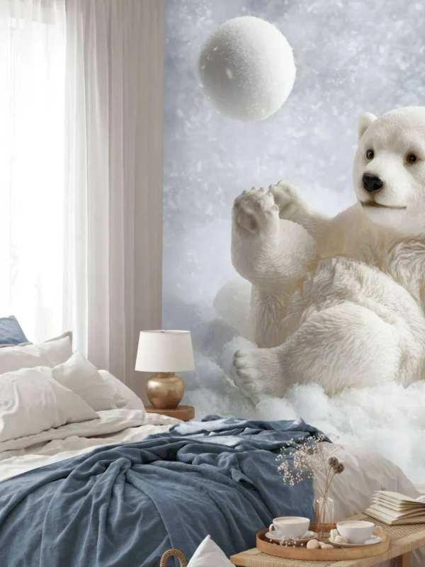 Outlet Een ijsbeer speelt met een sneeuwbal fotobehang Babykamer | Dieren