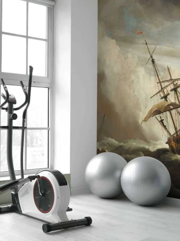 New Een schip in volle zee bij vliegende storm fotobehang Transport | Kunst & Design