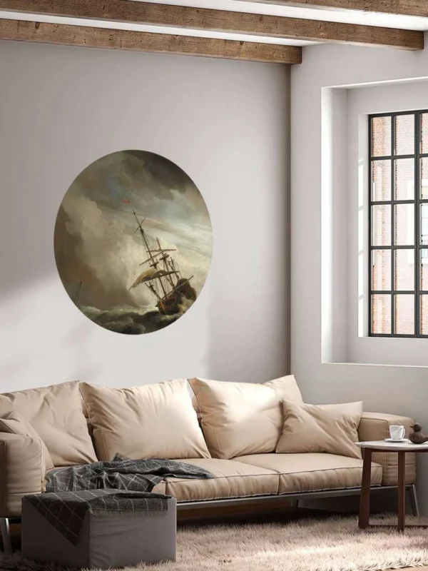 New Een schip in volle zee bij vliegende storm fotobehang Transport | Kunst & Design