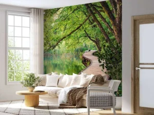 Online Een tropisch pad fotobehang Bloemen