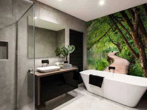 Online Een tropisch pad fotobehang Bloemen