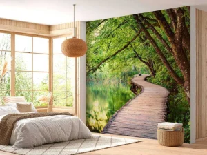 Online Een tropisch pad fotobehang Bloemen
