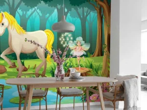 Fashion Eenhoorn bij een vijver fotobehang Kinderkamer