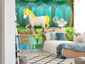 Fashion Eenhoorn bij een vijver fotobehang Kinderkamer