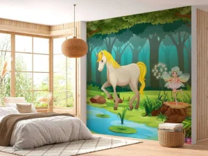 Fashion Eenhoorn bij een vijver fotobehang Kinderkamer