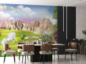 Fashion Eenhoorns in een droomlandschap fotobehang Kinderkamer