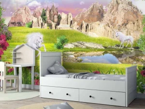 Fashion Eenhoorns in een droomlandschap fotobehang Kinderkamer