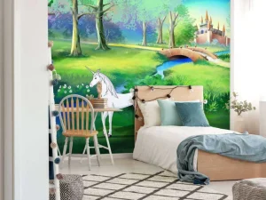 Clearance Eenhoorns in een sprookjesbos fotobehang Kinderkamer