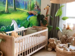 Clearance Eenhoorns in een sprookjesbos fotobehang Kinderkamer