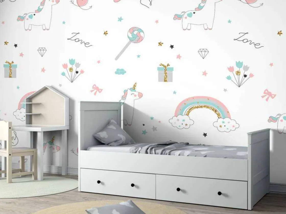 eenhoorns_regenbogen_en_g_1.webp Outlet Eenhoorns, regenbogen en glitters Kinderkamer | Dieren