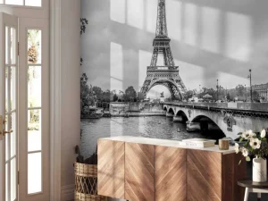 Clearance Eiffeltoren in zwart-wit fotobehang Architectuur