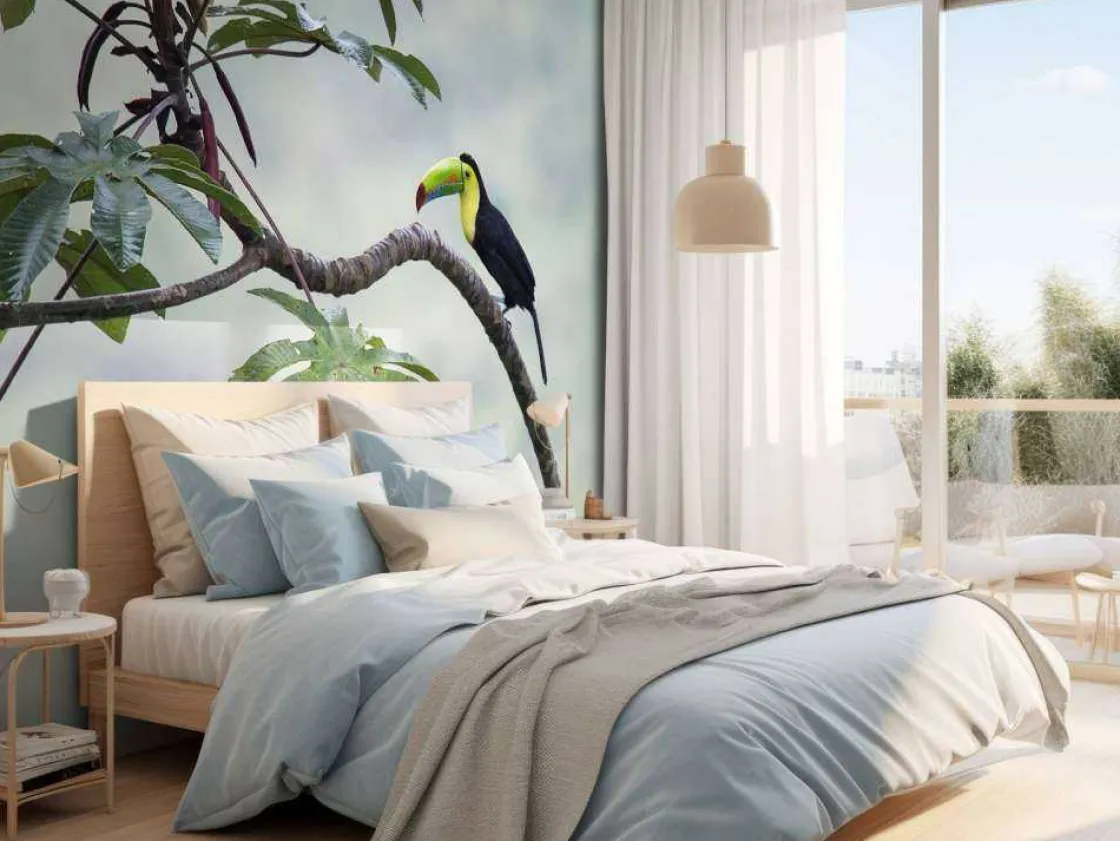 exotische_vogel_op_een_ta_1.webp Best Exotische vogel op een tak fotobehang Tienerkamer | Bloemen