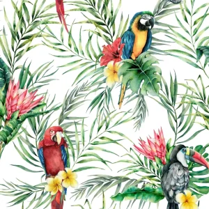 Outlet Exotische vogels print fotobehang Bloemen
