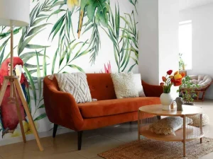 Outlet Exotische vogels print fotobehang Bloemen