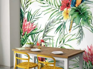 Outlet Exotische vogels print fotobehang Bloemen