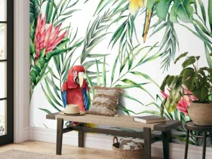 Outlet Exotische vogels print fotobehang Bloemen