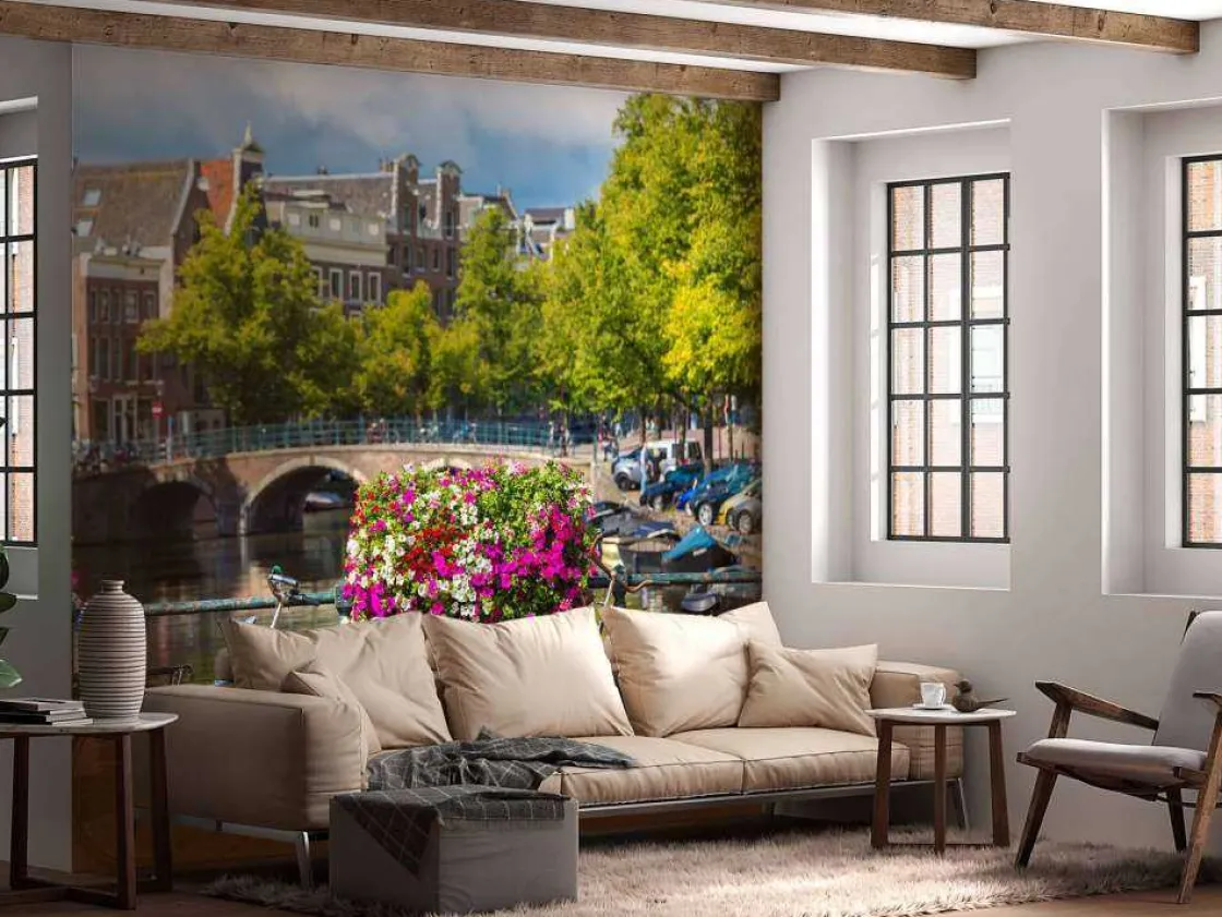 fietsen_op_een_amsterdams_2.webp Online Fietsen op een Amsterdamse brug fotobehang Steden | Architectuur